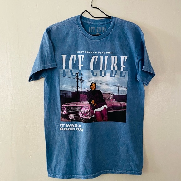 Ice Cube Blue Graphic T Shirt Women’s Size Medium Distressed Cotton Tee NEW - Picture 8 of 8